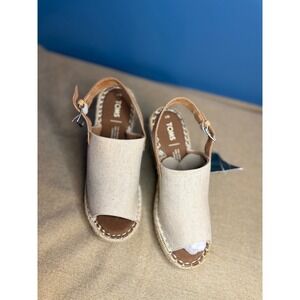TOMS Monica espardille wedge sandals in natural/beige canvas material